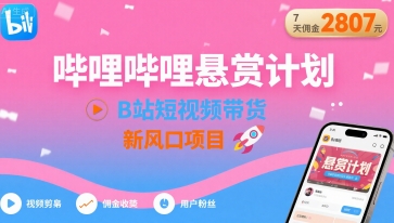 哔哩哔哩悬赏计划,B站短视频带货,7天佣金2807,新风口项目-百货大全