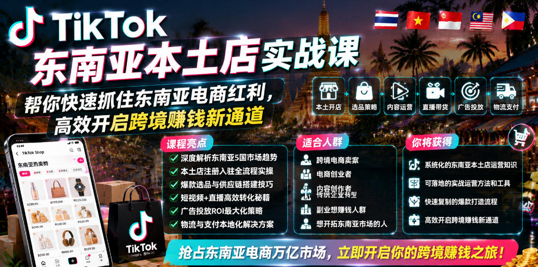 TikTok东南亚本土店实战课，帮你快速抓住东南亚电商红利，高效开启跨境賺钱新通道-百货大全