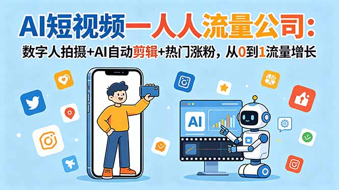 AI短视频一人流量公司：数字人拍摄+AI自动剪辑+热门涨粉，从0到1流量增长-百货大全