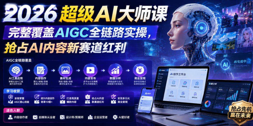 2026超级AI大师课，完整覆盖AIGC全链路实操，抢占AI内容新赛道红利-百货大全