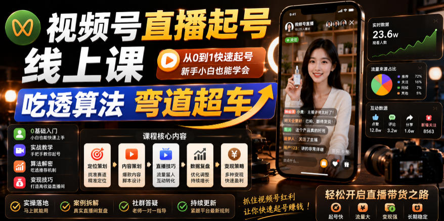 视频号直播起号线上课，吃透算法弯道超车(2026年6月)-百货大全