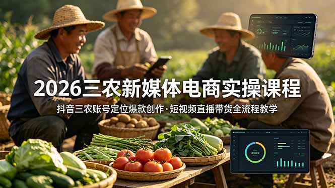 2026三农新媒体电商实操课程：抖音三农账号定位爆款创作，短视频直播带货全流程教学-百货大全