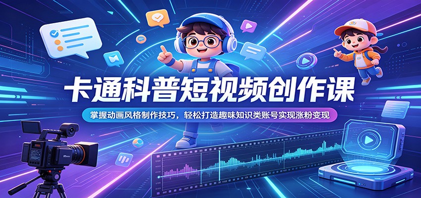 卡通科普短视频创作课：掌握动画风格制作技巧，轻松打造趣味知识类账号实现涨粉变现-百货大全
