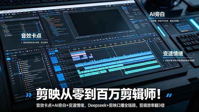 剪映从零到百万剪辑师！音效卡点+AI旁白+变速情绪，Deepseek+剪映口播全链路，剪辑效率翻3倍-百货大全