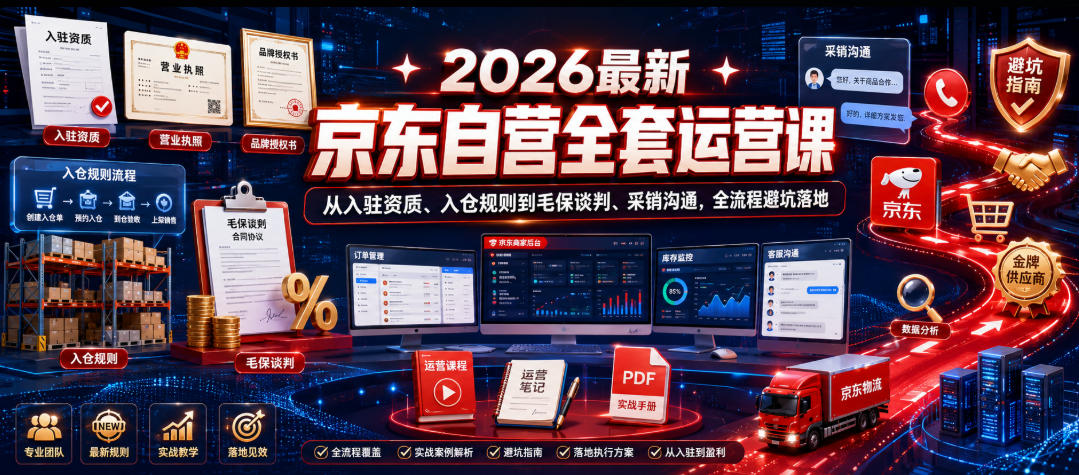 2026最新京东自营全套运营课，从入驻资质、入仓规则到毛保谈判、采销沟通，全流程避坑落地-百货大全