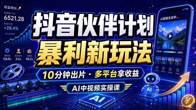 抖音伙伴计划最新玩法，无需配音剪辑，10分钟出一条原创视频，轻松日入三位数-百货大全