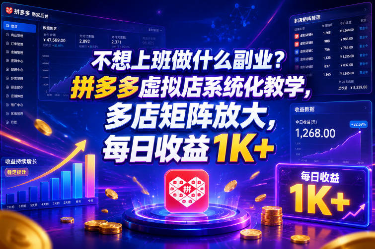 不想上班做什么副业？拼多多虚拟店系统化教学，多店矩阵放大，每日收益1K+【揭秘】-百货大全