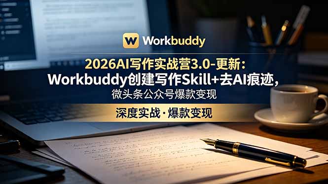 2026AI写作实战营3.0-更新：Workbuddy创建写作Skill+去AI痕迹，微头条公众号爆款变现-百货大全
