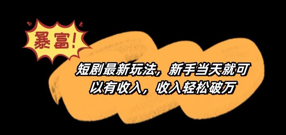 短剧最新玩法,新手当天就可以有收入,收入轻松破万【揭秘】