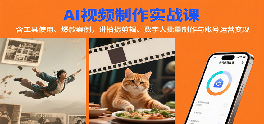 AI视频制作实战：含工具使用、爆款案例，讲拍摄剪辑、数字人批量制作与账号运营变现-百货大全