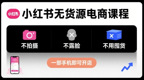 小红书无货源电商课程,不拍摄不露脸不用囤货,一部手机即可开店