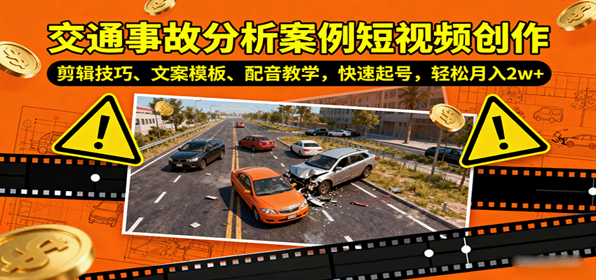 交通事故分析案例短视频创作,剪辑技巧、文案模板、配音教学,快速起号,轻松月入2w+-百货大全