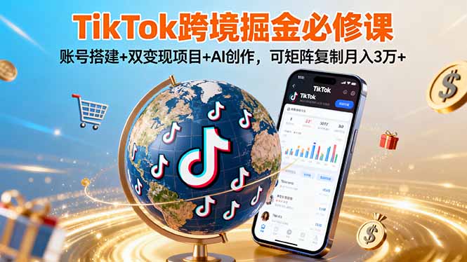 TikTo跨境掘金必修课，账号搭建+双变现项目+AI创作，可矩阵复制月入3万+-百货大全