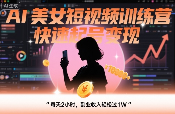 AI美女短视频训练营，快速起号变现，每天2小时，副业收入轻松过1W-百货大全