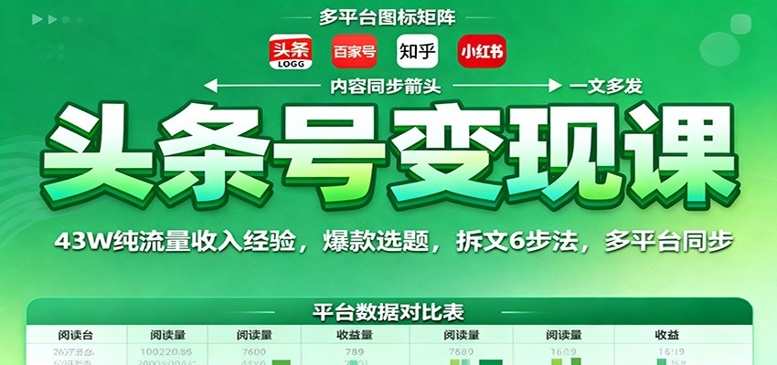 头条号变现课：43W纯流量收入经验，爆款选题，拆文6步法，多平台同步-百货大全