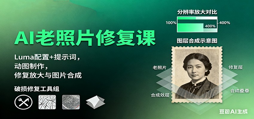 AI老照片修复课：Luma配置+提示词，动图制作，修复放大与图片合成-百货大全