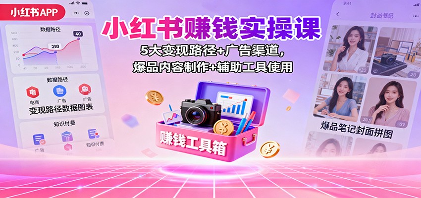 小红书赚钱实操课：5大变现路径+广告渠道，爆品内容制作+辅助工具使用-百货大全