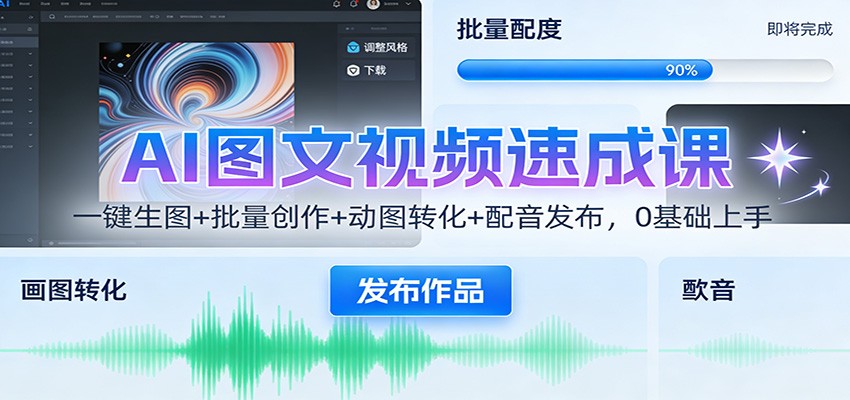 AI图文视频速成课：一键生图+批量创作+动图转化+配音发布，0基础上手-百货大全