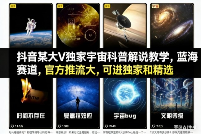 抖音某大V独家宇宙科普解说教学，蓝海赛道，官方推流大，可进独家和精选-百货大全