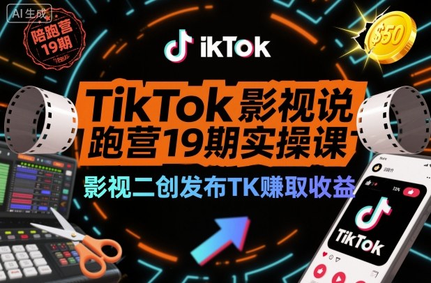TikTok影视解说陪跑营19期实操课，影视二创发布TK賺取收益，万播收益50美金(更新)-百货大全