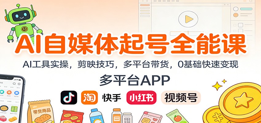 AI自媒体起号全能课：AI工具实操，剪映技巧，多平台带货，0基础快速变现-百货大全
