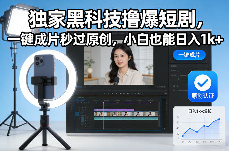 独家黑科技撸爆短剧，一键成片秒过原创，小白也能日入1k+【揭秘】-百货大全