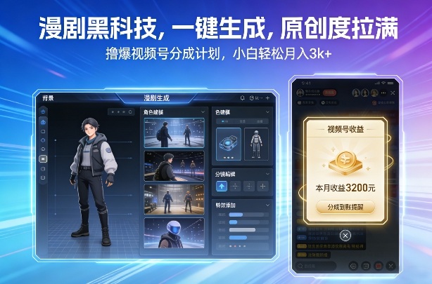 漫剧黑科技,一键生成,原创度拉满,撸爆视频号分成计划,小白轻松月入3k+