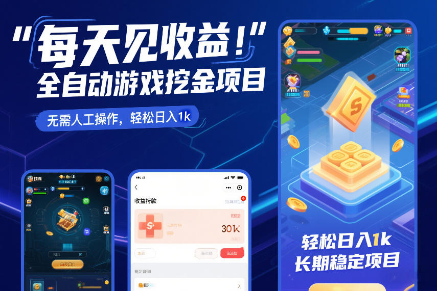 每天见收益,全自动游戏挖金项目,无需人工操作,轻松日入1k,长期稳定项目【揭秘】
