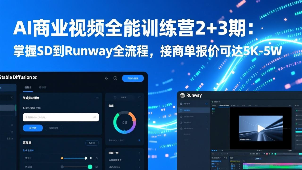AI商业视频全能训练营2+3期：掌握SD到Runway全流程，接商单报价可达5K-5W-百货大全
