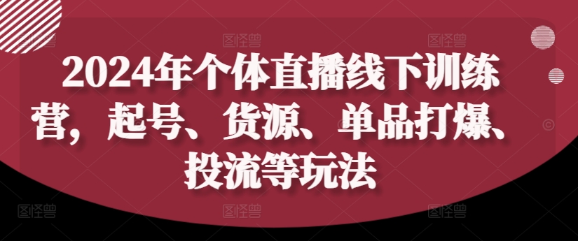 2024年个体直播训练营，起号、货源、单品打爆、投流等玩法-百货大全