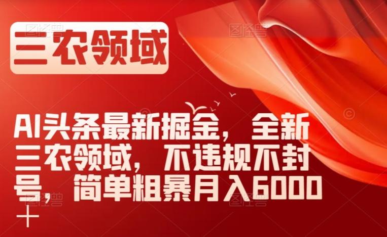 AI头条最新掘金,全新三农领域,不违规不封号,简单粗暴月入6000+【揭秘】