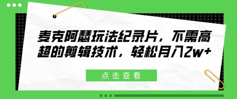 麦克阿瑟玩法纪录片,不需高超的剪辑技术,轻松月入2w+【揭秘】