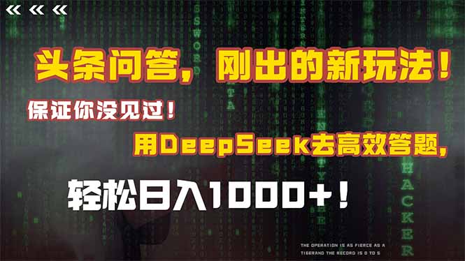 头条问答，刚出的新玩法！保证你没见过！结合Deepseek高效答题，日入1000+-百货大全