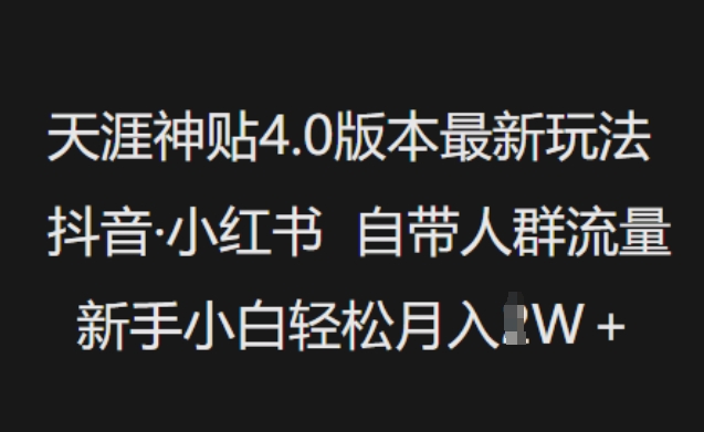 天涯神贴4.0版本最新玩法，抖音·小红书自带人群流量，新手小白轻松月入过W-百货大全