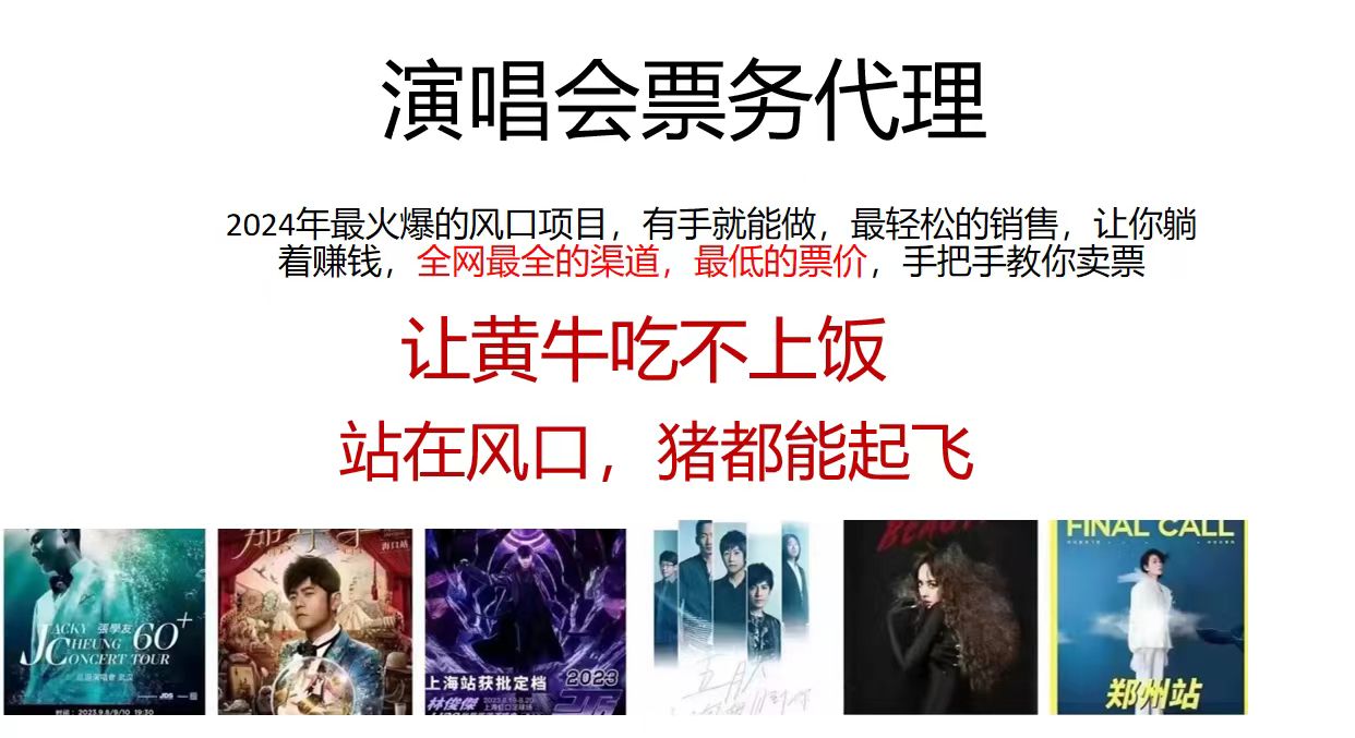 演唱会票务代理，2024年最火爆风口项目，全网最低的票价，小白一分钟上手日入2000+-百货大全