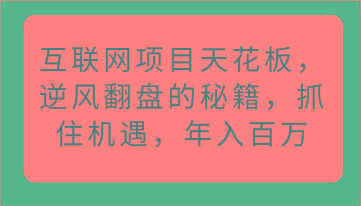 互联网项目天花板,逆风翻盘的秘籍,抓住机遇,年入百万-百货大全