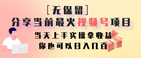 无保留分享当前最火视频号项目,当天上手实操拿收益,你也可以日入几百-百货大全