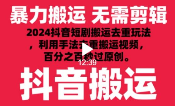 2024最新抖音搬运技术，抖音短剧视频去重，手法搬运，利用工具去重，达到秒过原创的效果【揭秘】-百货大全