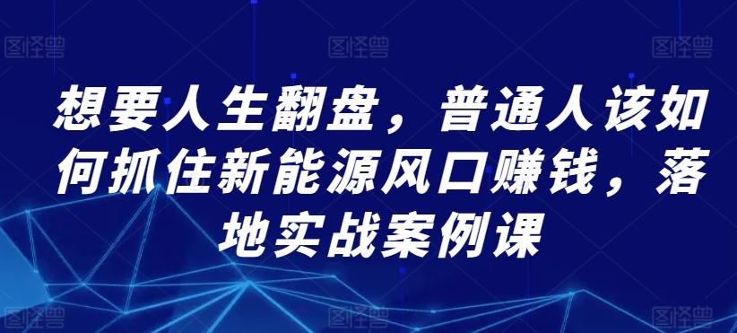 想要人生翻盘,普通人该如何抓住新能源风口赚钱,落地实战案例课