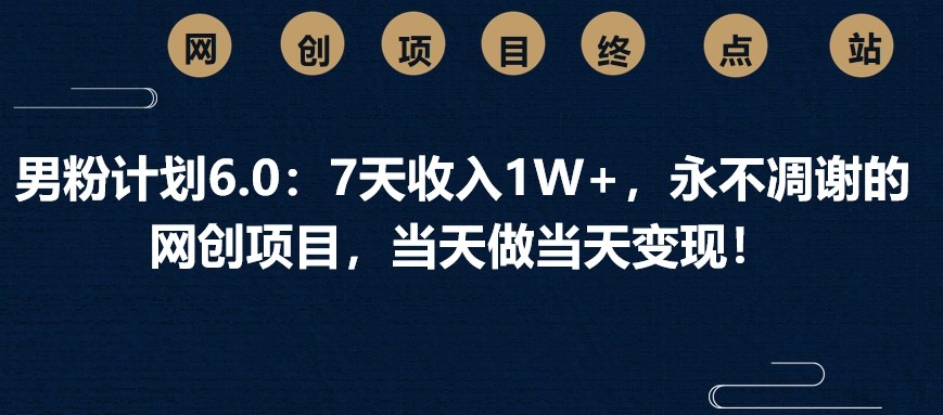 男粉计划6.0：7天收入1W+，永不凋谢的网创项目，当天做当天变现！-百货大全