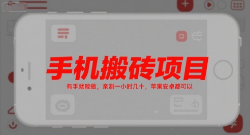 手机搬砖项目,有手就能做,亲测一小时几十,苹果安卓都可以-百货大全
