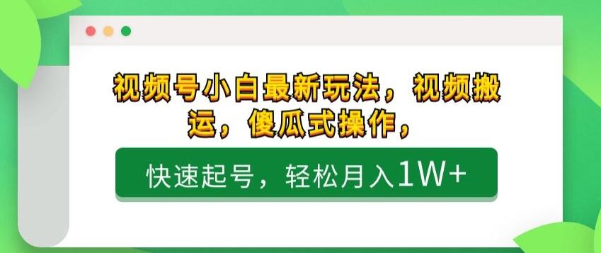 视频号小白最新玩法,视频搬运,傻瓜式操作,快速起号,轻松月入1W+