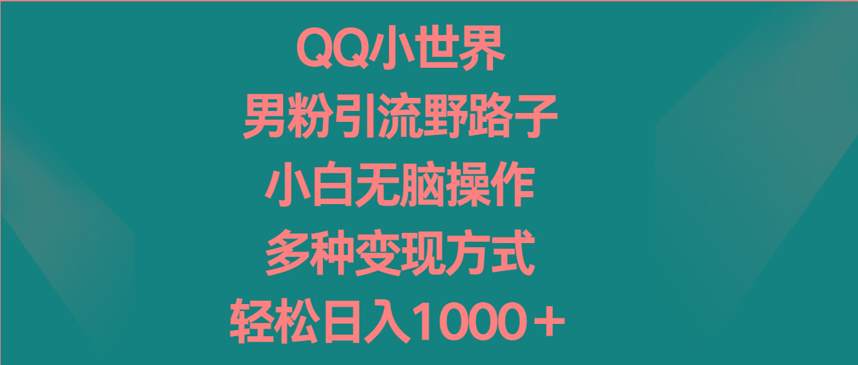 QQ小世界男粉引流野路子,小白无脑操作,多种变现方式轻松日入1000+-百货大全
