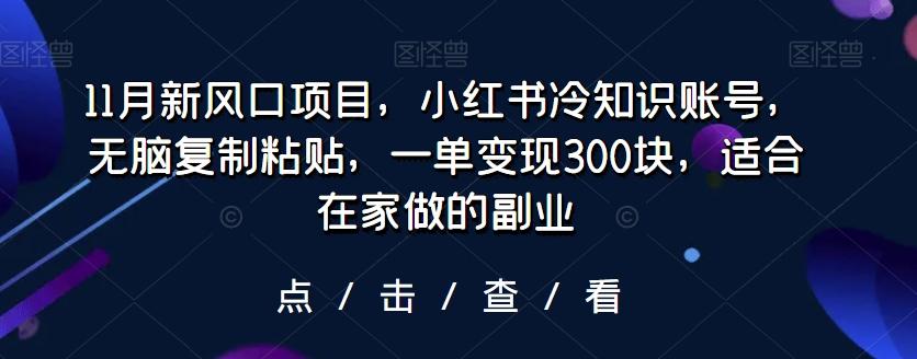 11月新风口项目，小红书冷知识账号，无脑复制粘贴，一单变现300块，适合在家做的副业-百货大全
