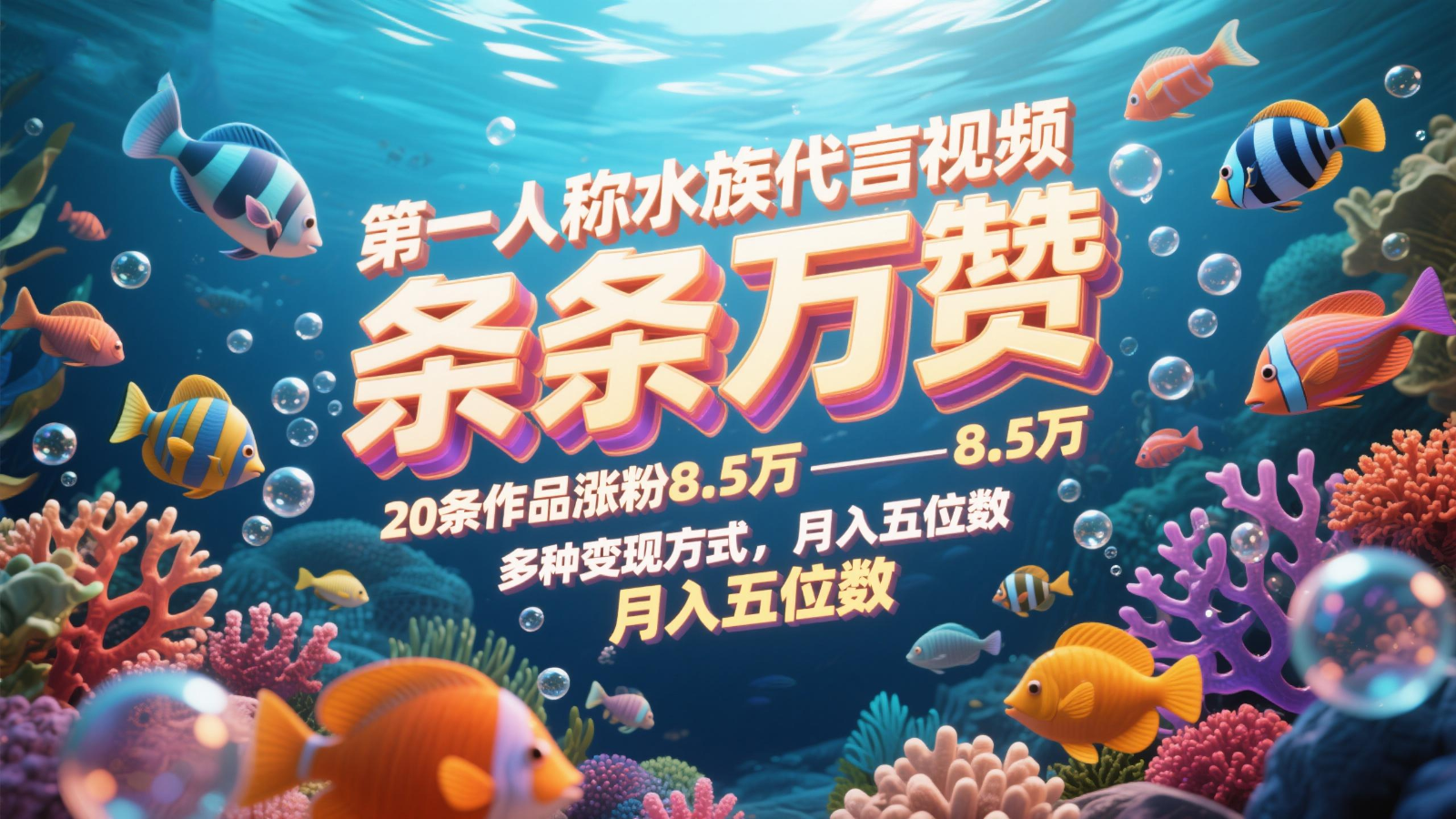 第一人称水族代言视频,条条万赞,20条作品涨粉8.5万,多种变现方式月,入五位数-百货大全