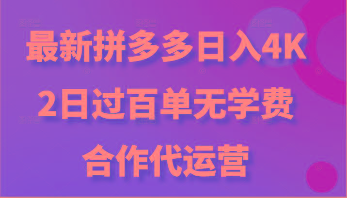 最新拼多多,日入4K+,2日过百单无学费,合作代运营-百货大全