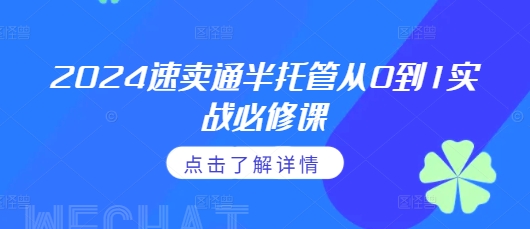 2024速卖通半托管从0到1实战必修课,掌握通投广告打法、熟悉速卖通半托管的政策细节
