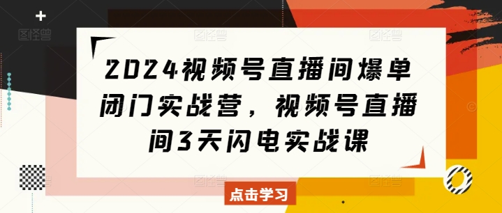 2024视频号直播间爆单闭门实战营，视频号直播间3天闪电实战课-百货大全