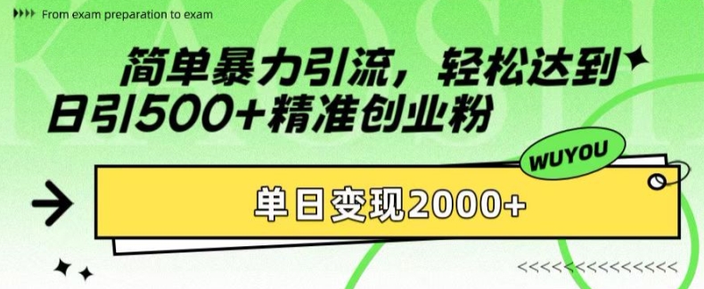 简单暴力引流,轻松达到日引500+精准创业粉,单日变现2k【揭秘】